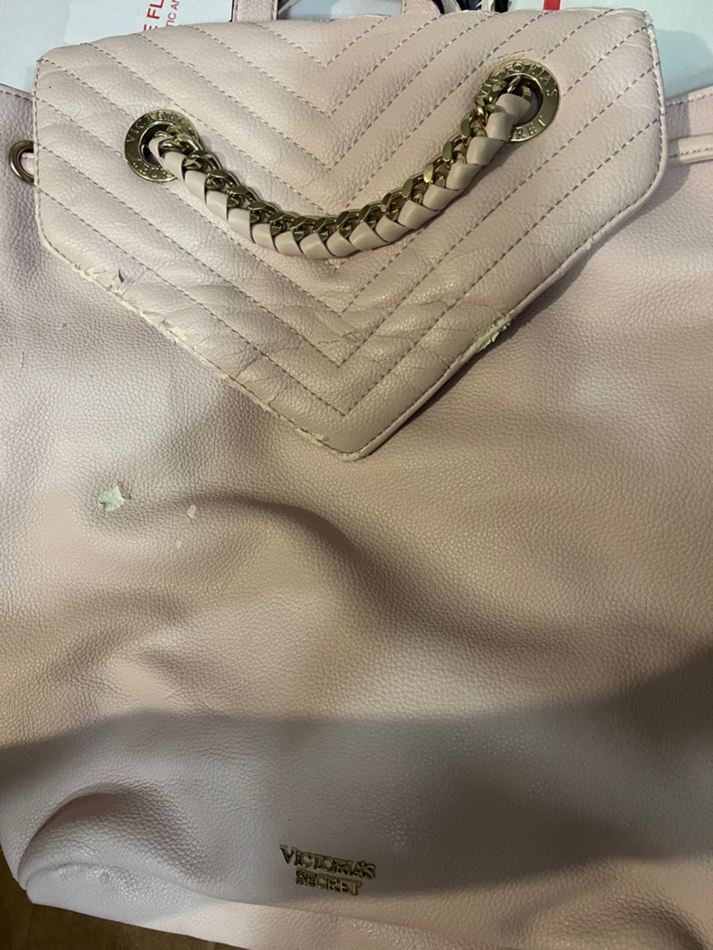 Free w/purchasVictoria's Secret Light Blush Quilted Flap Shoulder Bag with Chain
